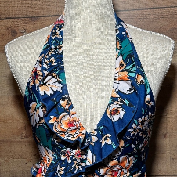MODCLOTH The Reese One-Piece Blue Floral Swimsuit *no size tag* - Picture 7 of 9